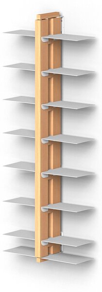 Libreria verticale DOPPIA FISSAGGIO PARETE SOSPESA ZIA BICE 17x42xh 65 cm con struttura e bacchette in legno massello di faggio evaporato colore naturale. Mensole in acciaio smaltato