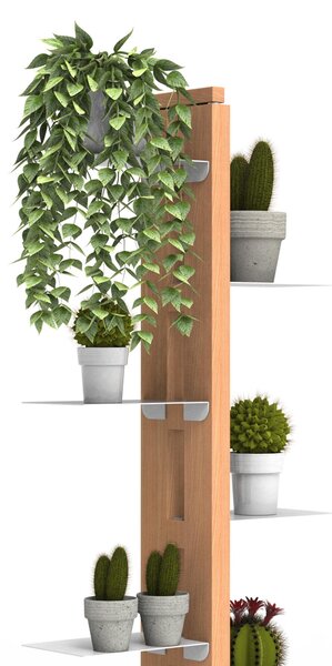 Porta piante a colonna ZIA FLORA 42x30xh 110 cm -dist. in altezza min 33-max 44 cm struttura legno massello di faggio evaporato colore Naturale Mensole in acciaio smaltato