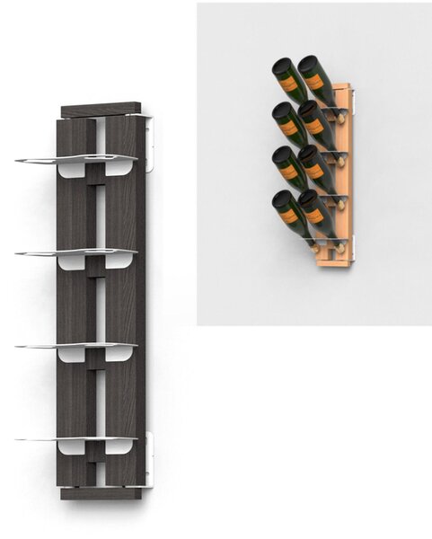 Porta Bottiglie di Vino Sospesa fissaggio a muro 17x19xh 65 cm con struttura in legno massello di faggio evaporato colore NERO. Mensole in acciaio smaltato