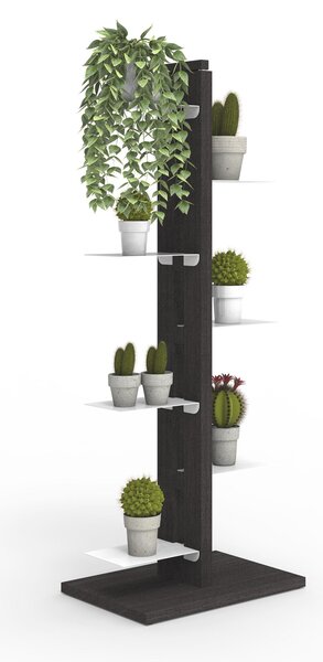 Porta piante a colonna ZIA FLORA 42x30xh 110 cm- dist. in altezza min 33-max 44 cm struttura legno massello di faggio evaporato colore NERO Mensole in acciaio smaltato