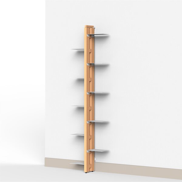 Porta piante Fissaggio a Parete Bifacciale ZIA FLORA 42x17xh 155 cm con struttura I in legno massello di faggio evaporato colore naturale Mensole in acciaio smaltato