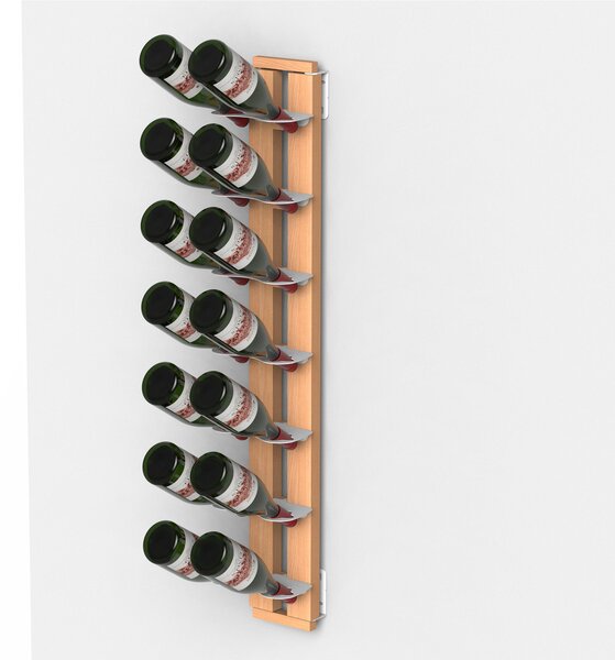 Porta Bottiglie di Vino Sospesa fissaggio a muro 17x19xh 110 cm con struttura in legno massello di faggio evaporato colore naturale. Mensole in acciaio smaltato