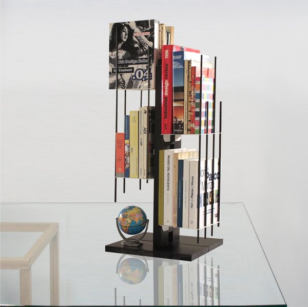 Libreria verticale a colonna ZIA VERONICA 30x30xh 65 cm con struttura e bacchette in legno massello di faggio evaporato colore nero. Mensole in acciaio smaltato