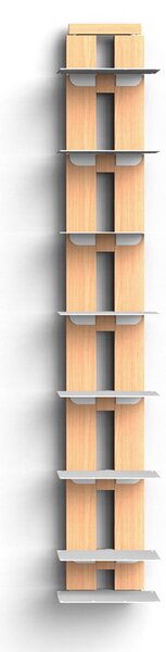 Libreria verticale Fissaggio a PARETE SOSPESA ZIA ORTENZIA 19x20xh 110 cm con struttura in legno massello di faggio evaporato colore naturale. Mensole in acciaio smaltato