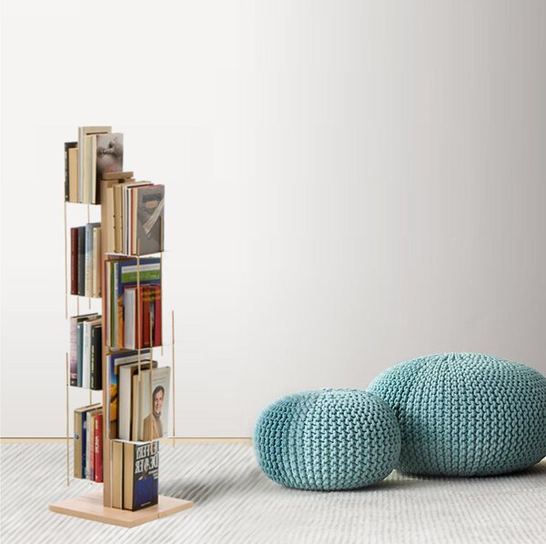 Libreria verticale a colonna ZIA VERONICA 34x34xh 105 cm con struttur e bacchette in legno massello di faggio evaporato colore naturale. Mensole in acciaio smaltato