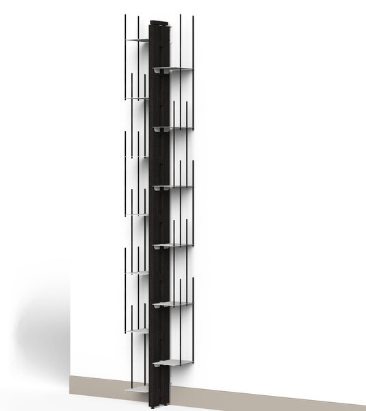 Libreria verticale Fissaggio a PARETE ZIA VERONICA 20x32xh 200 cm con struttura e bacchette in legno massello di faggio evaporato colore NERO. Mensole in acciaio smaltato