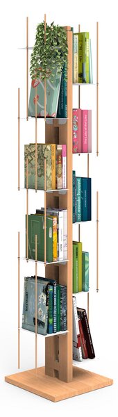 Libreria verticale a colonna ZIA VERONICA 34x34xh 150 cm con struttura e bacchette in legno massello di faggio evaporato colore naturale. Mensole in acciaio smaltato