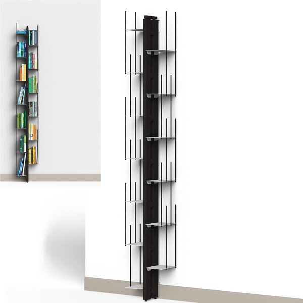Libreria verticale Fissaggio a PARETE ZIA VERONICA 20x32xh 200 cm con struttura e bacchette in legno massello di faggio evaporato colore NERO. Mensole in acciaio smaltato