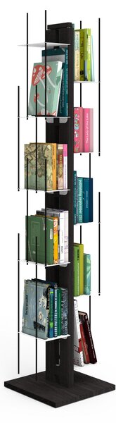 Libreria verticale a colonna ZIA VERONICA 34x34xh 150 cm con struttura e bacchette in legno massello di faggio evaporato colore NERO. Mensole in acciaio smaltato