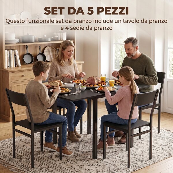 HOMCOM Set Tavolo da Pranzo con Tavolo Allungabile e Sedie Impilabili, Nero | Aosom Italy