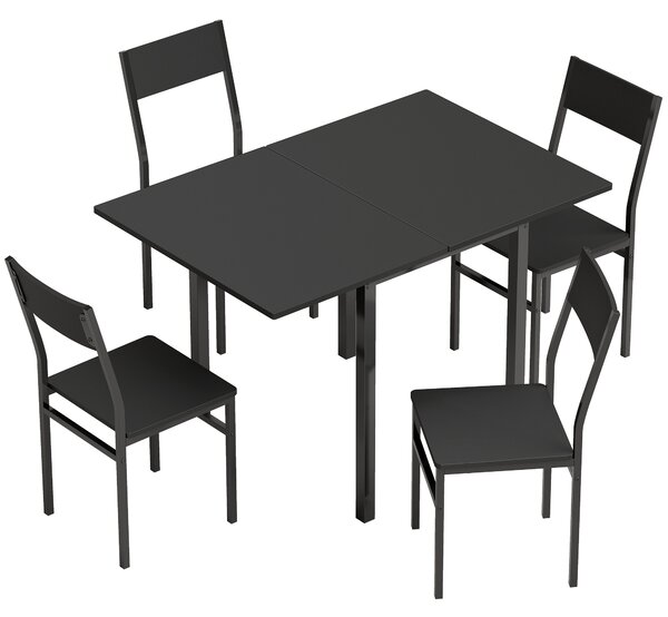 HOMCOM Set Tavolo da Pranzo con Tavolo Allungabile e Sedie Impilabili, Nero | Aosom Italy