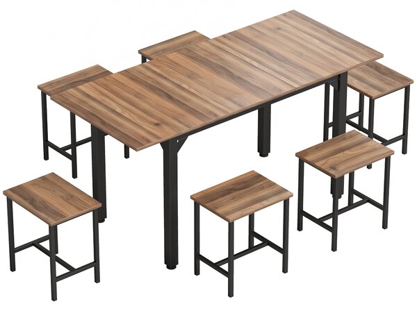 HOMCOM Set Pranzo 7 Pezzi per 4-6 Persone, Tavolo Allungabile 160 cm, Nero Noce | Aosom Italy