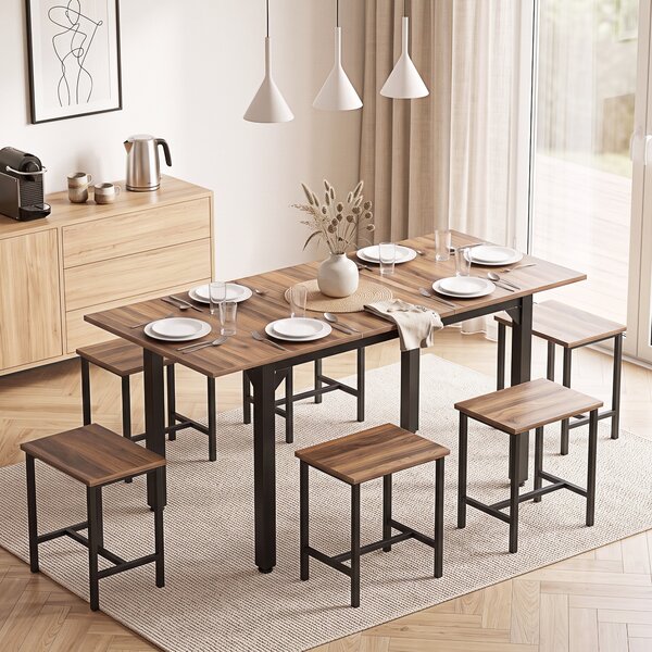 HOMCOM Set Pranzo 7 Pezzi per 4-6 Persone, Tavolo Allungabile 160 cm, Nero Noce | Aosom Italy