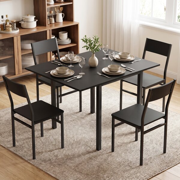 HOMCOM Set Tavolo da Pranzo con Tavolo Allungabile e Sedie Impilabili, Nero | Aosom Italy
