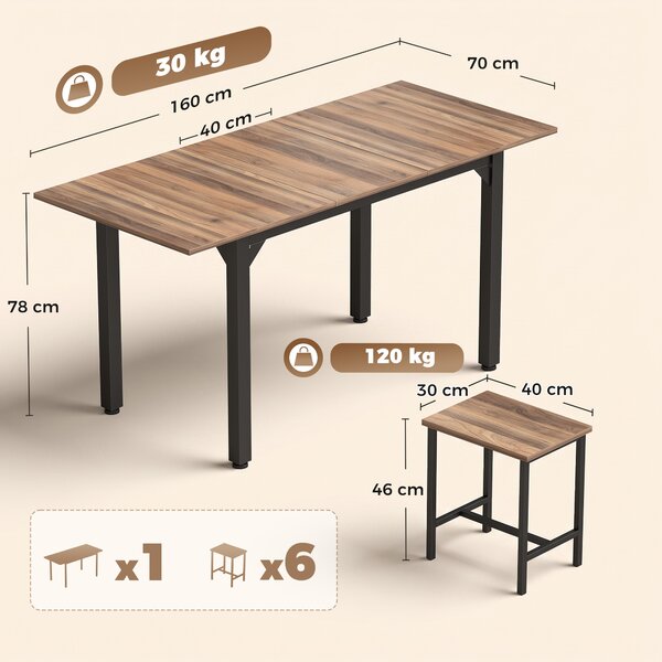 HOMCOM Set Pranzo 7 Pezzi per 4-6 Persone, Tavolo Allungabile 160 cm, Nero Noce | Aosom Italy