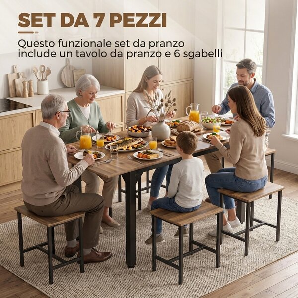 HOMCOM Set Pranzo 7 Pezzi per 4-6 Persone, Tavolo Allungabile 160 cm, Nero Noce | Aosom Italy