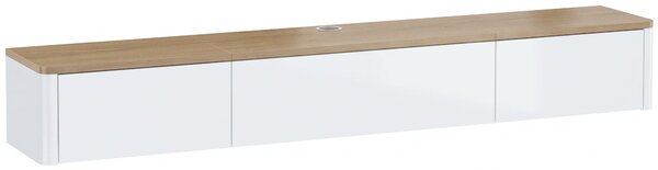 HOMCOM Mobile TV Sospeso Fino a 65" con 2 Cassetti, Armadietto, Luci LED RGB, Prese di Corrente, Bianco e Color Legno | Aosom Italy
