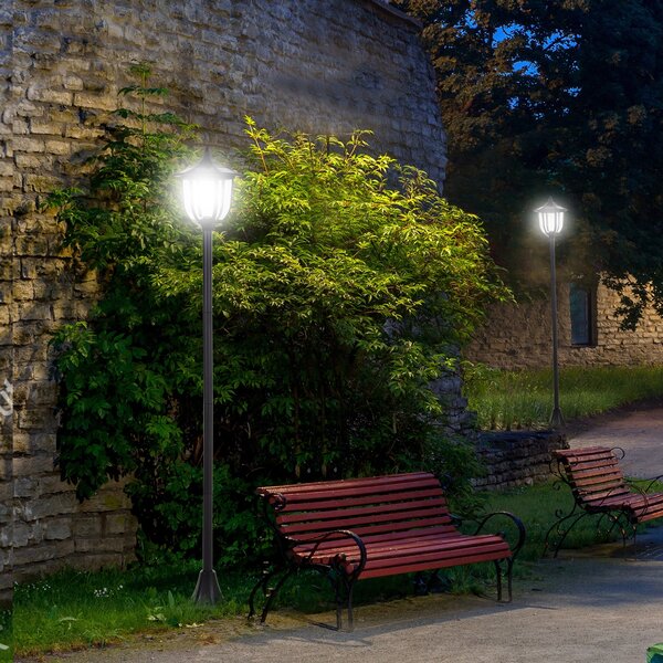Outsunny Set 2 Lampioncini Solari da Esterno con 6 Luci LED IP44, Ø26.5 x 177cm, Nero | Aosom Italy