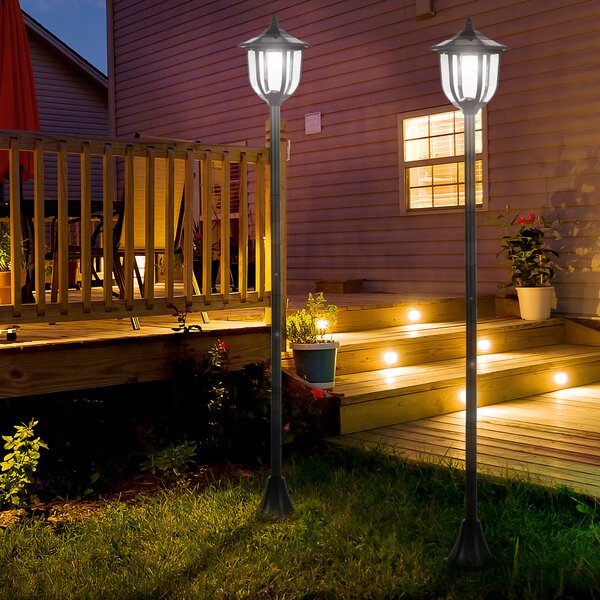 Outsunny Set 2 Lampioncini Solari da Esterno con 6 Luci LED IP44, Ø26.5 x 177cm, Nero | Aosom Italy