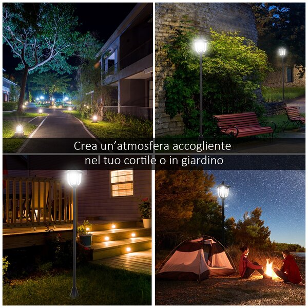 Outsunny Set 2 Lampioncini Solari da Esterno con 6 Luci LED IP44, Ø26.5 x 177cm, Nero | Aosom Italy