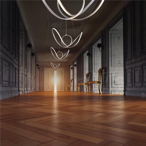 Lampada a sospensione a LED SHINE 5 in acciaio e policarbonato 100x50xh120 cm 48 W- 2980 Lumen , RGB , colore silver satinato