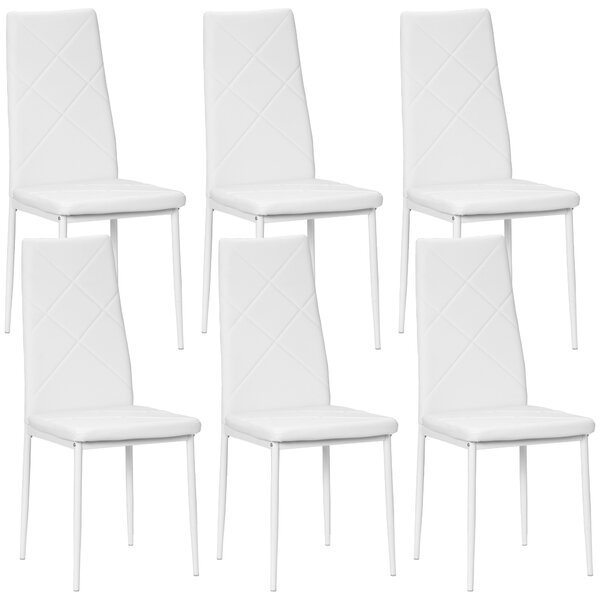 HOMCOM Set di 6 Sedie da Pranzo Moderne con Schienale Alto in Finta Pelle e Acciaio, 41x50x97 cm, Bianco