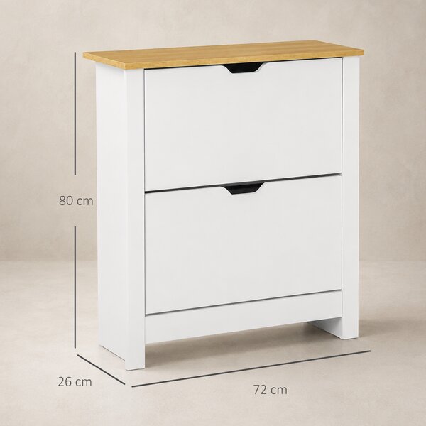 HOMCOM Scarpiera Moderna per 12 Paia Max con 2 Cassetti Regolabili e Rimovibili, in Legno, 72x26x80 cm, Bianco