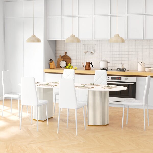 HOMCOM Set di 6 Sedie da Pranzo Moderne con Schienale Alto in Finta Pelle e Acciaio, 41x50x97 cm, Bianco