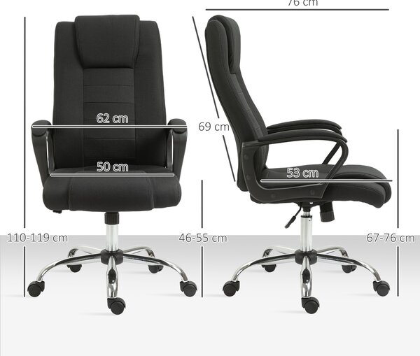 Vinsetto Sedia da Ufficio Ergonomica, Basculante e Imbottita con Altezza Regolabile, 62x76x110-119 cm, Nero | Aosom Italy