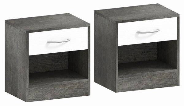 HOMCOM Set 2 Comodini Moderni con Ripiano Aperto e Cassetto, in Legno, 39x28x41 cm, Bianco e Grigio Scuro | Aosom Italy