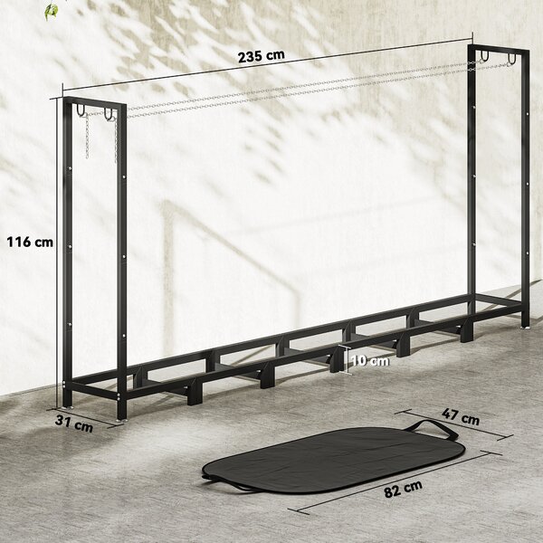 Outsunny Legnaia da 0.8m³ Regolabile con Telo Impermeabile e Catene in Acciaio, 235x31x116 cm, Nero | Aosom Italy