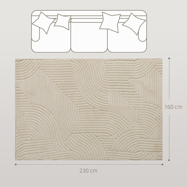 HOMCOM Tappeto Moderno Antiscivolo in Poliestere e Cotone con Design di Linee, per Soggiorno, Camera da Letto, Crema | Aosom Italy