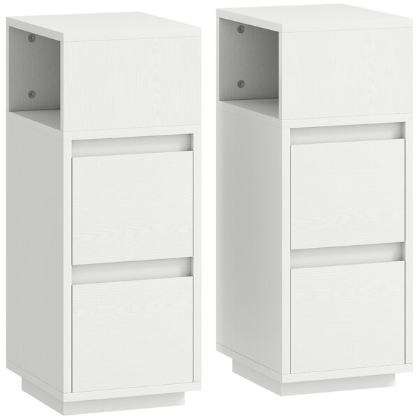 HOMCOM Set di 2 Comodini con 2 Cassetti e Ripiano Aperto Moderni e Salvaspazio, 25x30x65 cm, Bianco | Aosom Italy
