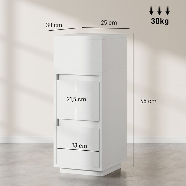 HOMCOM Set di 2 Comodini con 2 Cassetti e Ripiano Aperto Moderni e Salvaspazio, 25x30x65 cm, Bianco | Aosom Italy