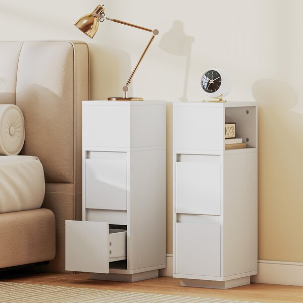 HOMCOM Set di 2 Comodini con 2 Cassetti e Ripiano Aperto Moderni e Salvaspazio, 25x30x65 cm, Bianco | Aosom Italy