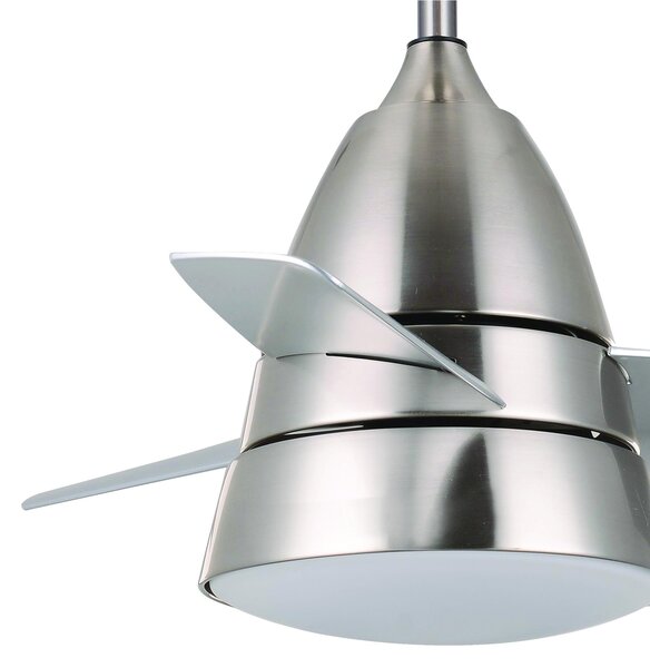 Ventilatore da soffitto acciaio e Pale in ABS design ALIZE compatto, con telecomando dimensioni 91,5xh45-57 cm max con luce - 24 W colore argento