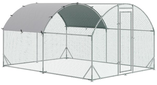 PawHut Recinto per Galline in Metallo Galvanizzato con Tetto e Copertura Anti UV, 280x380x197 cm, Argento | Aosom Italy