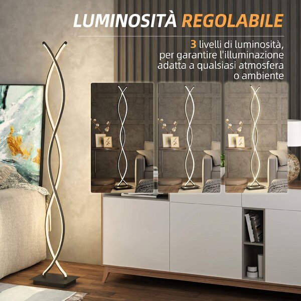 HOMCOM Lampada da Terra LED a Doppia Spirale, Lampada da Salotto con Luminosità Regolabile, Interruttore a Pedale, Nero | Aosom Italy