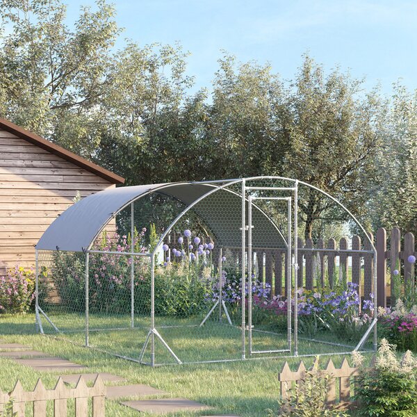 PawHut Recinto per Galline in Metallo Galvanizzato con Tetto e Copertura Anti UV, 280x380x197 cm, Argento | Aosom Italy