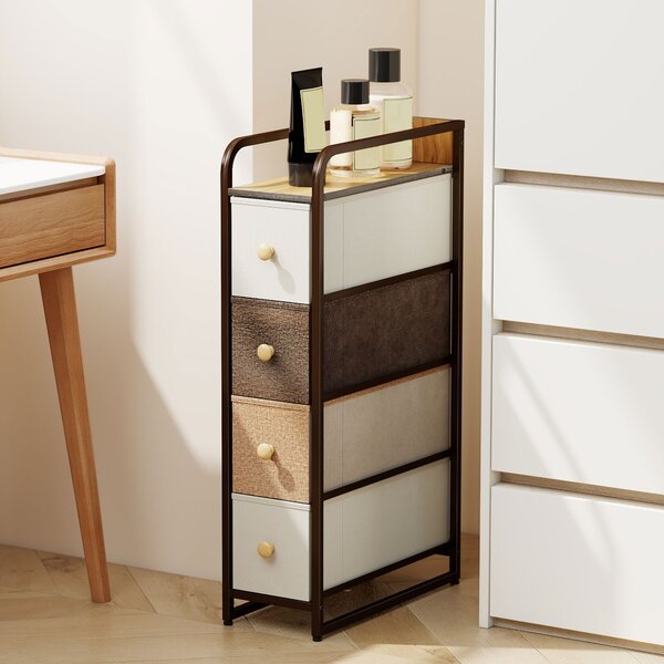HOMCOM Cassettiera Salvaspazio con 4 Cassetti Pieghevoli in Tessuto, Acciaio e Legno, 20x47x84.5 cm, Multicolore | Aosom Italy