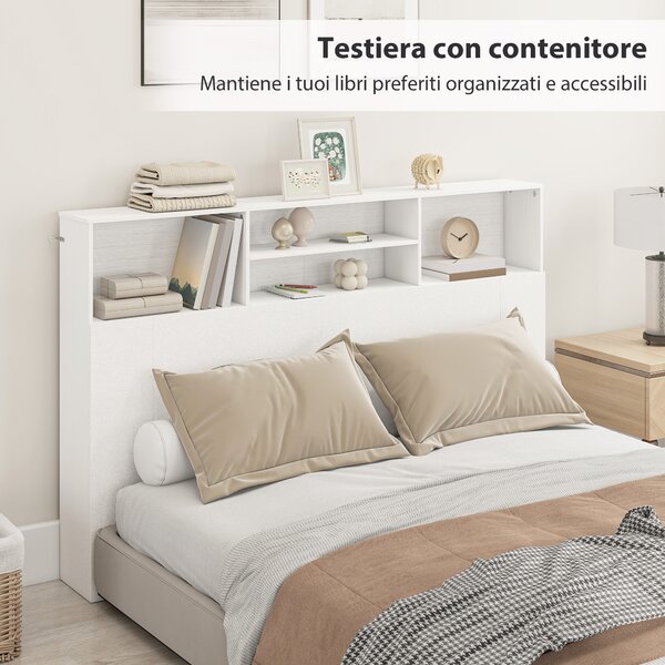 HOMCOM Testiera Letto Autoportante 160 cm con Scomparti, Testiera Letto Matrimoniale con 4 Spazi Aperti, 160x20.2x108.2 cm, Bianco | Aosom Italy