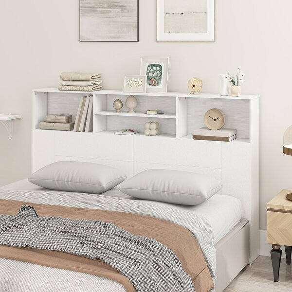 HOMCOM Testiera Letto Autoportante 160 cm con Scomparti, Testiera Letto Matrimoniale con 4 Spazi Aperti, 160x20.2x108.2 cm, Bianco | Aosom Italy