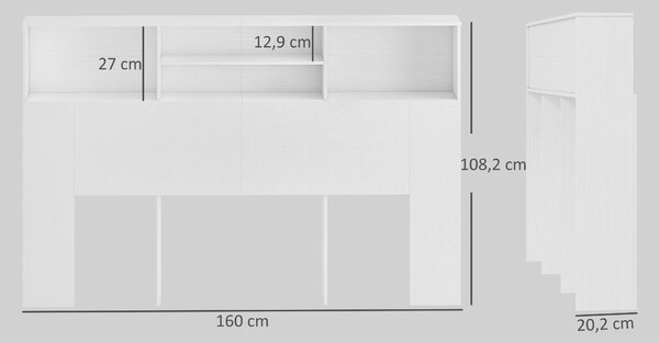 HOMCOM Testiera Letto Autoportante 160 cm con Scomparti, Testiera Letto Matrimoniale con 4 Spazi Aperti, 160x20.2x108.2 cm, Bianco | Aosom Italy