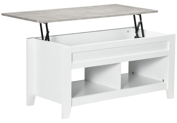 HOMCOM Tavolino rettangolare con piano sollevabile, 2 scomparti aperti, pannello truciolare 105 x 50 x 49 cm - bianco