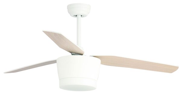 Ventilatore da soffitto acciaio e Pale in Legno design LEVANTO con telecomando 1320xh370-520 mm max con luce 18 W colore Bianco