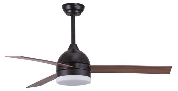 Ventilatore da soffitto acciaio e Pale in Legno design TRAMUNTANA con telecomando 1320xh360-480 mm Max con luce 24 W colore NERO
