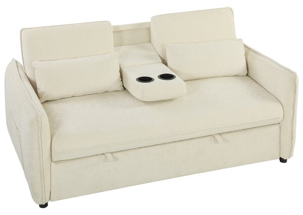 HOMCOM 3 in 1 Divano Letto 2 Posti con Schienale Regolabile in 3 Posizioni con 2 Cuscini, in Ciniglia, Beige | Aosom Italy