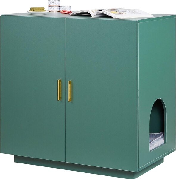 Armadietto per gatti - Armadietto per lettiere - Dimensioni 80 x 50 x 79 cm - In legno - Con fori di ventilazione - Doppia porta - Tavolino laterale - Adatto alla maggior parte delle lettiere