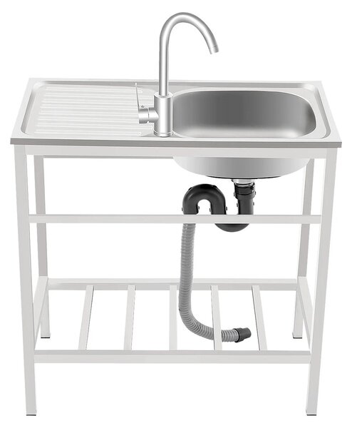 Lavello da cucina indipendente – Piano di lavoro integrato – Vasca singola con miscelatore a 360° – Ripiano inferiore – Acciaio inossidabile – 75 × 40 × 75 cm – Argento