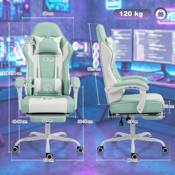 HOMCOM Sedia Gaming con Massaggio Lombare a Vibrazione, Reclinabile 155°, Altezza Regolabile, Poggiatesta e Poggiapiedi Retrattile, Azzurro | Aosom Italy